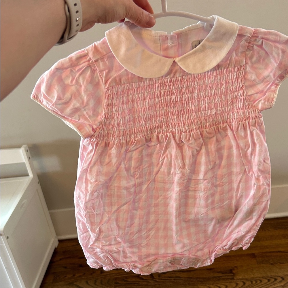 Janie and Jack Pink Gingham Baby Romper with Peter Pan Collar